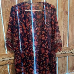 Orange and black flowered kimono/cover up